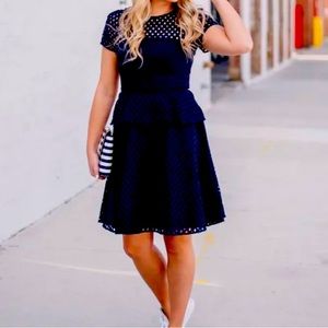 Banana republic navy blue eyelet midi peplum dress